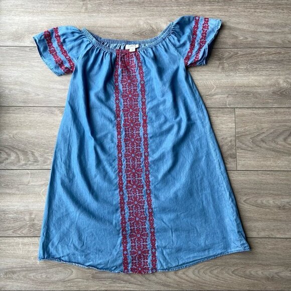 Style & Co Off The Shoulder Voyage Sunwash Chambray Embroidery Dress - Picture 8 of 15
